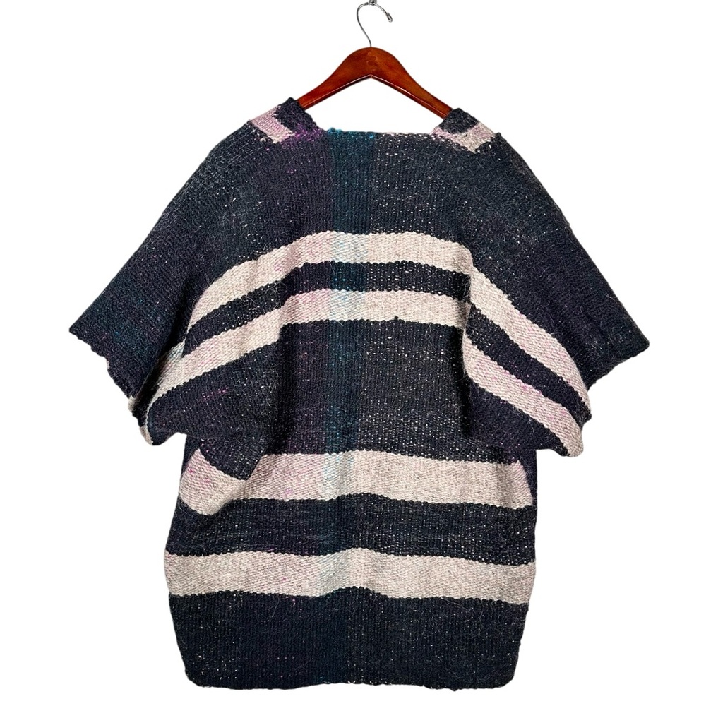VINTAGE Boxy Open Front Woven Wool Saori Kimono Woven Poncho - Picture 2 of 10